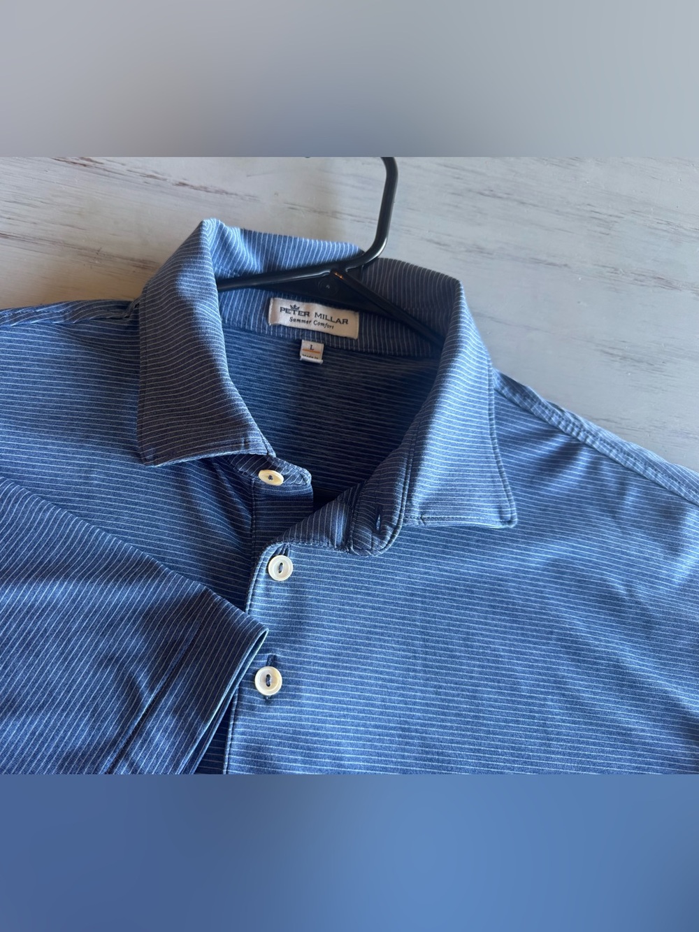 Peter Millar Summer Comfort Navy Stripe Performance Golf Polo Men’s L